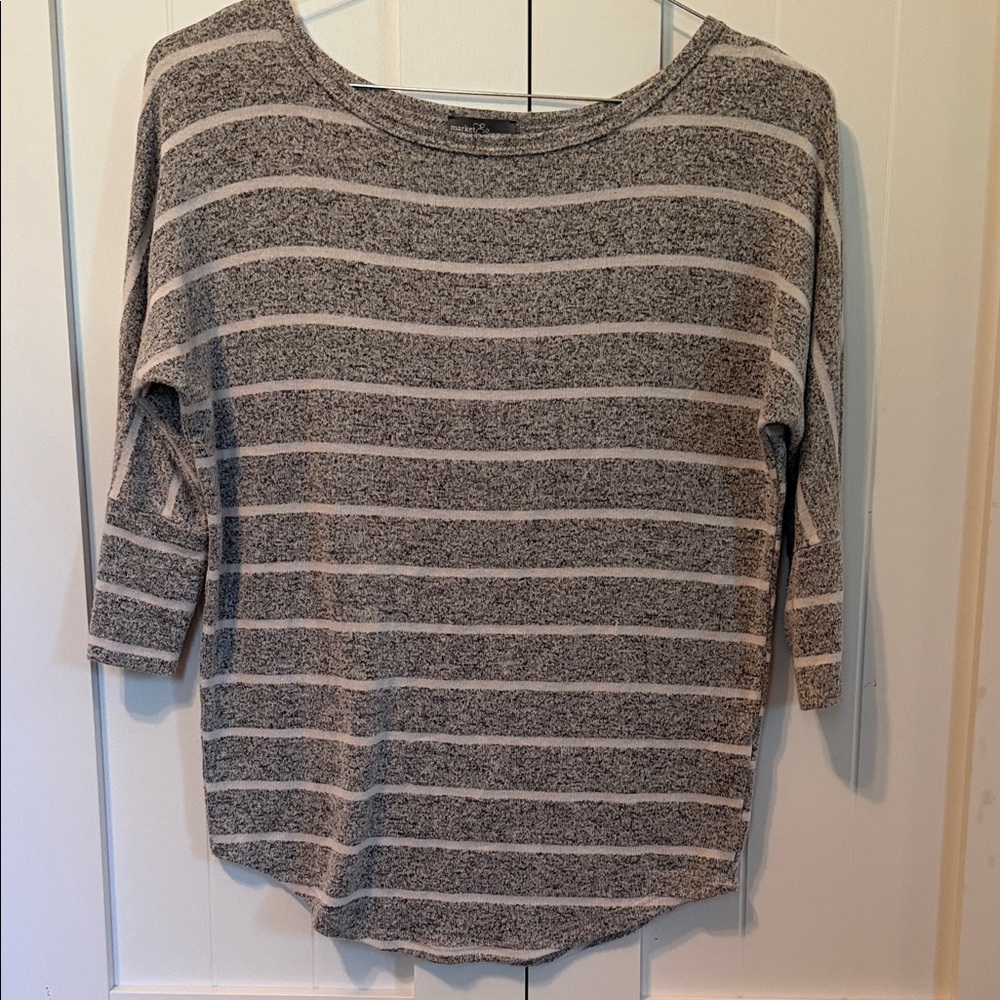 Market & Spruce Gray and White Striped Boatneck Top